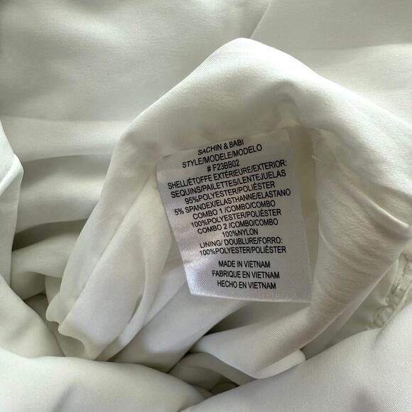 NWT Sachin & Babi Dova Puffed One-Shoulder Sequin Bow Wrap Mini Dress Sz 8 - Picture 9 of 10